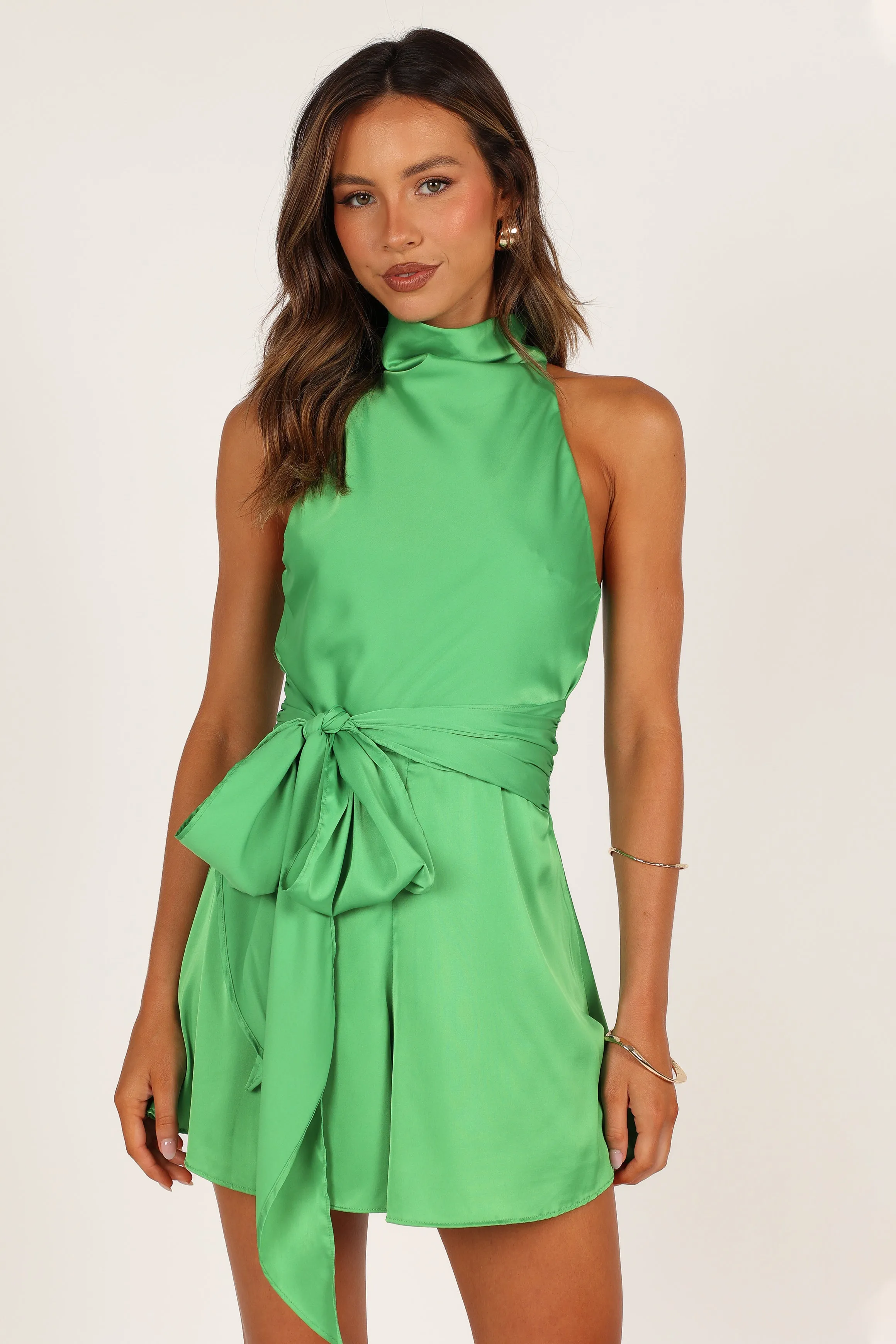 Odilia Tie Waist Romper - Green