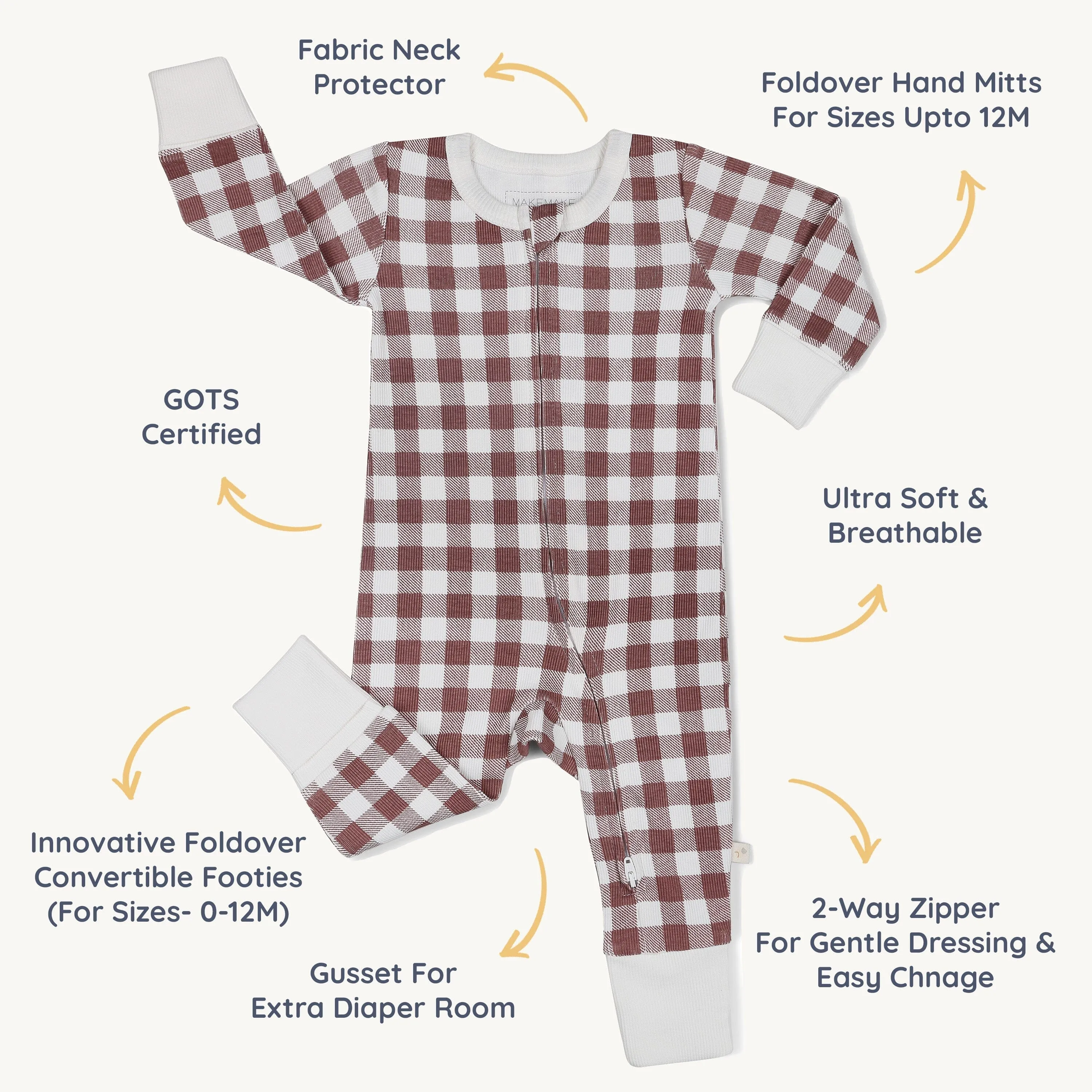 Organic 2-Way Zip Romper | Plum Gingham