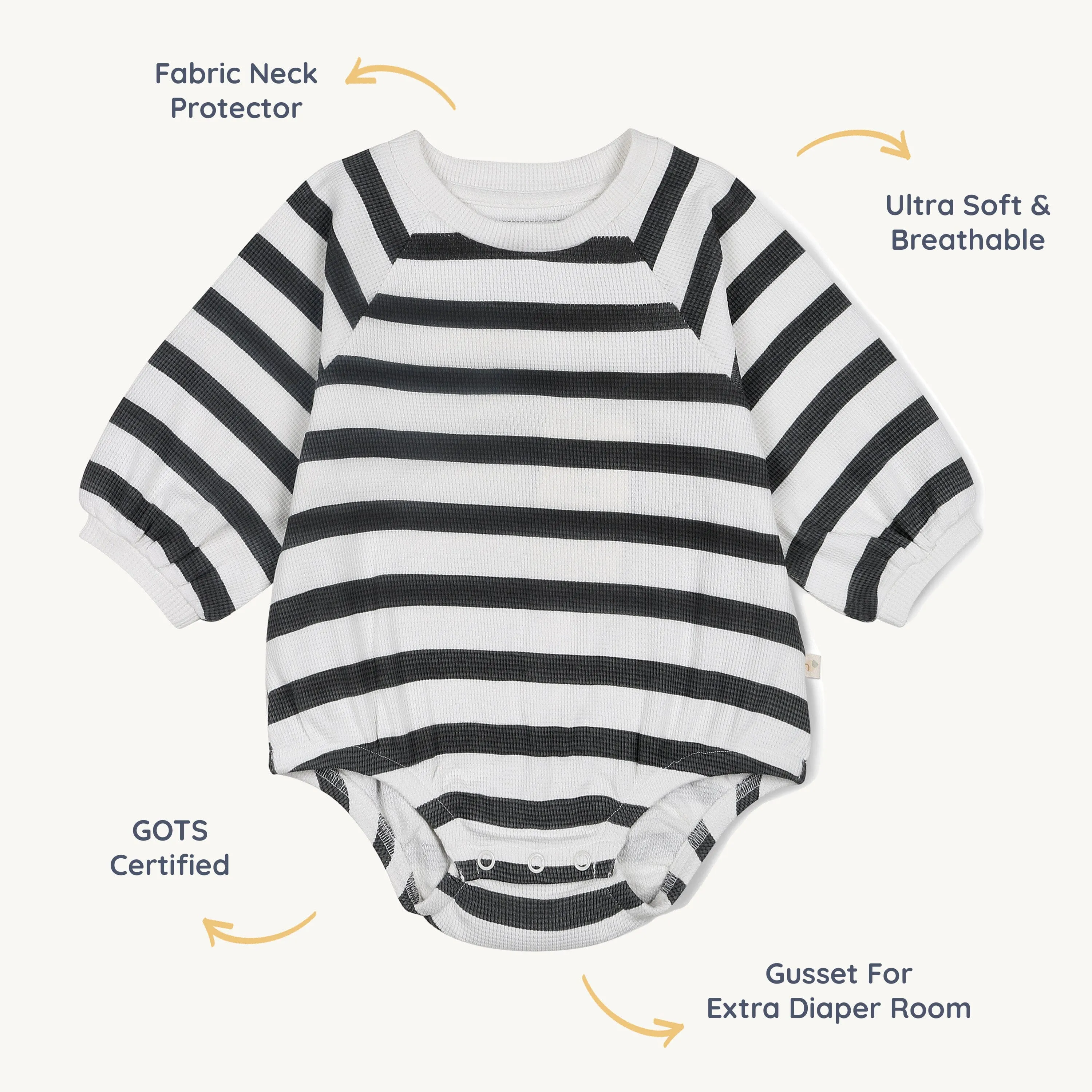 Organic Bubble Romper | Slate Stripes