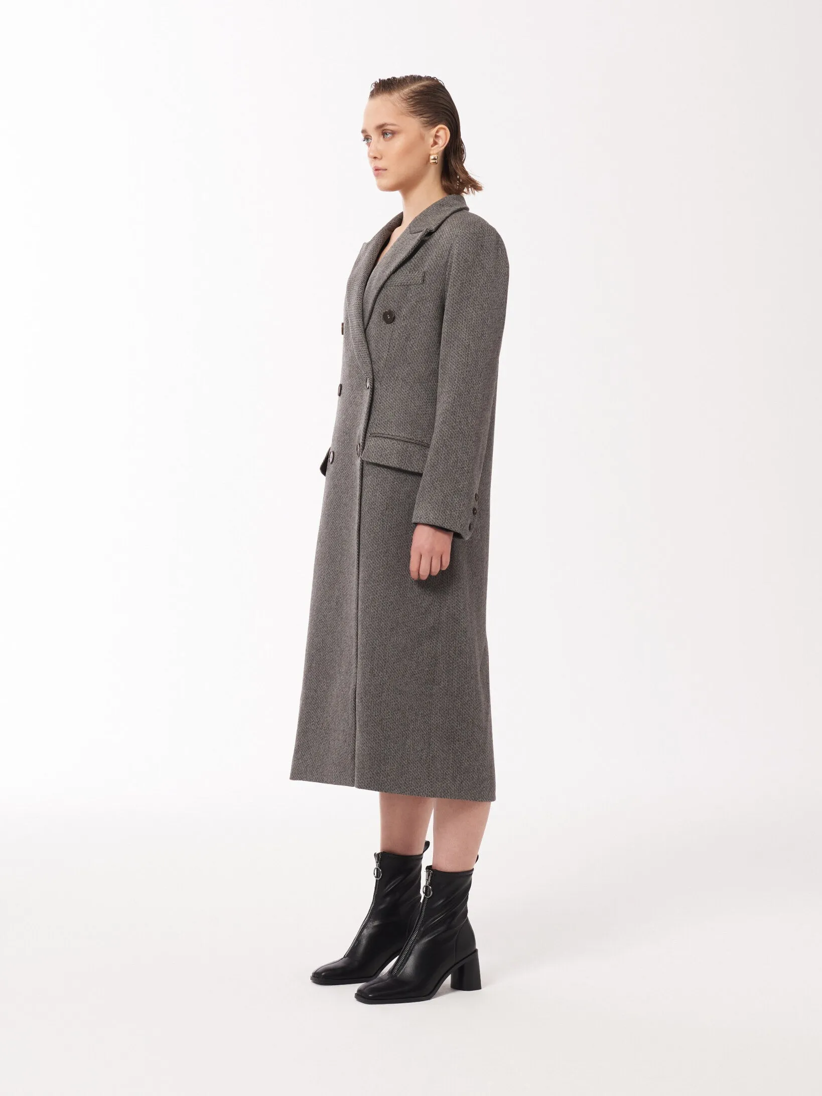 Peak-lapels Double-breasted Coat in Dark Grey