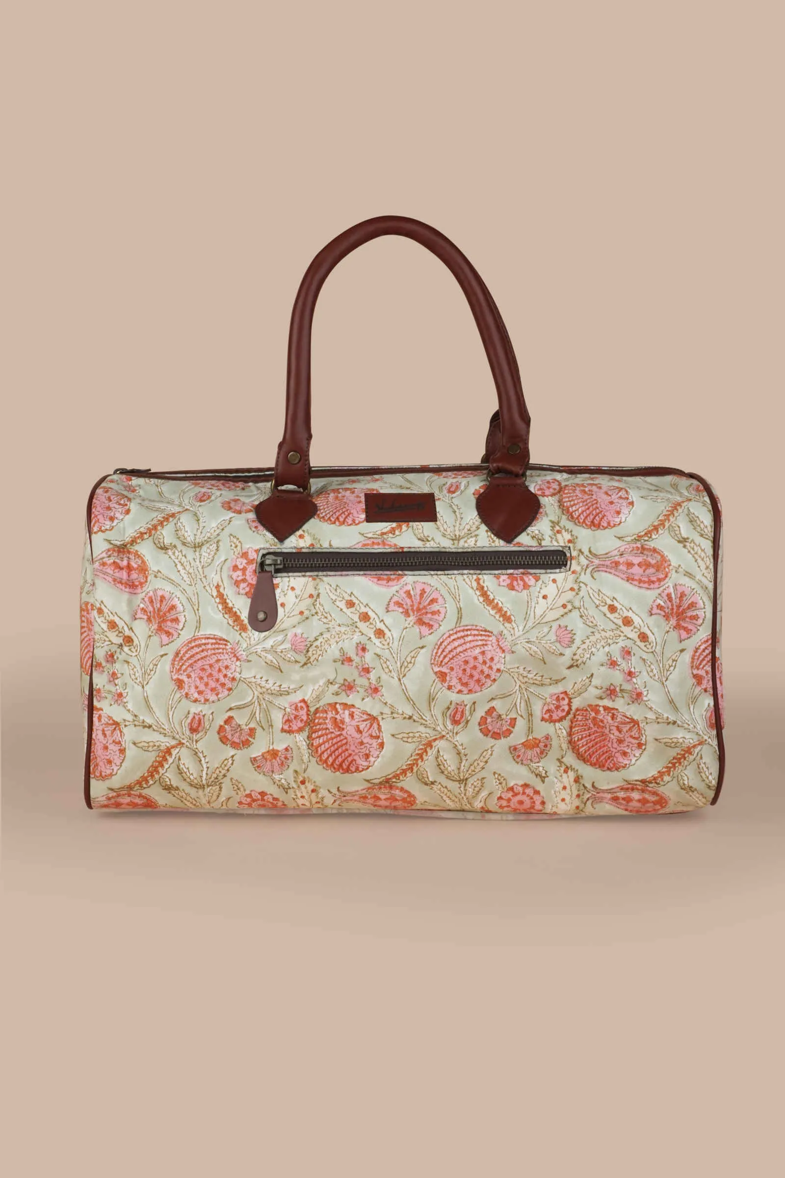 Peruvian Pomegranate Hand Block Printed Pink Duffle Bag Gia05