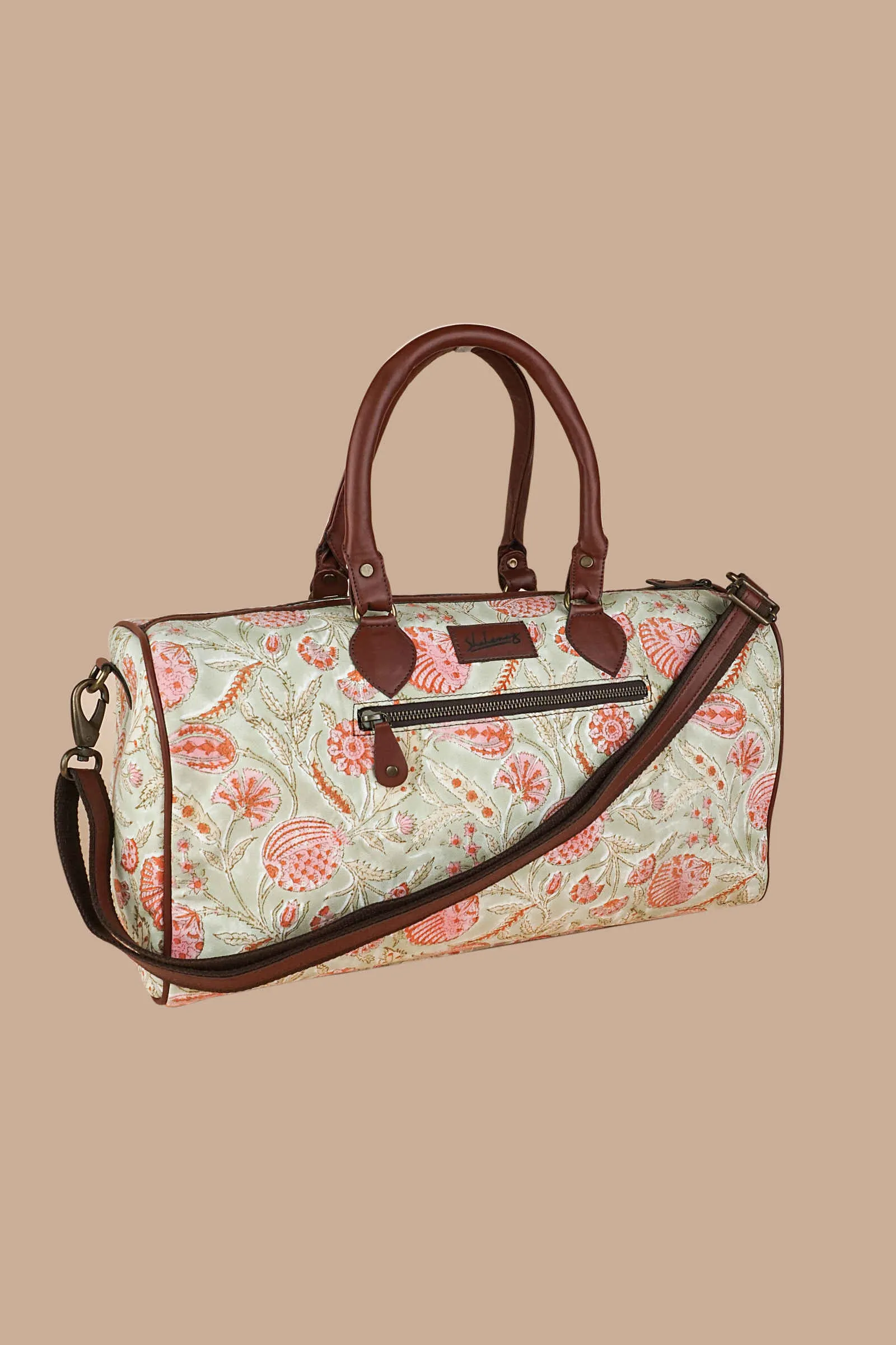 Peruvian Pomegranate Hand Block Printed Pink Duffle Bag Gia05
