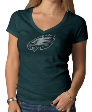 Philadelphia Eagles 47 Brand Women Green V-Neck Short Sleeve Scrum T-Shirt