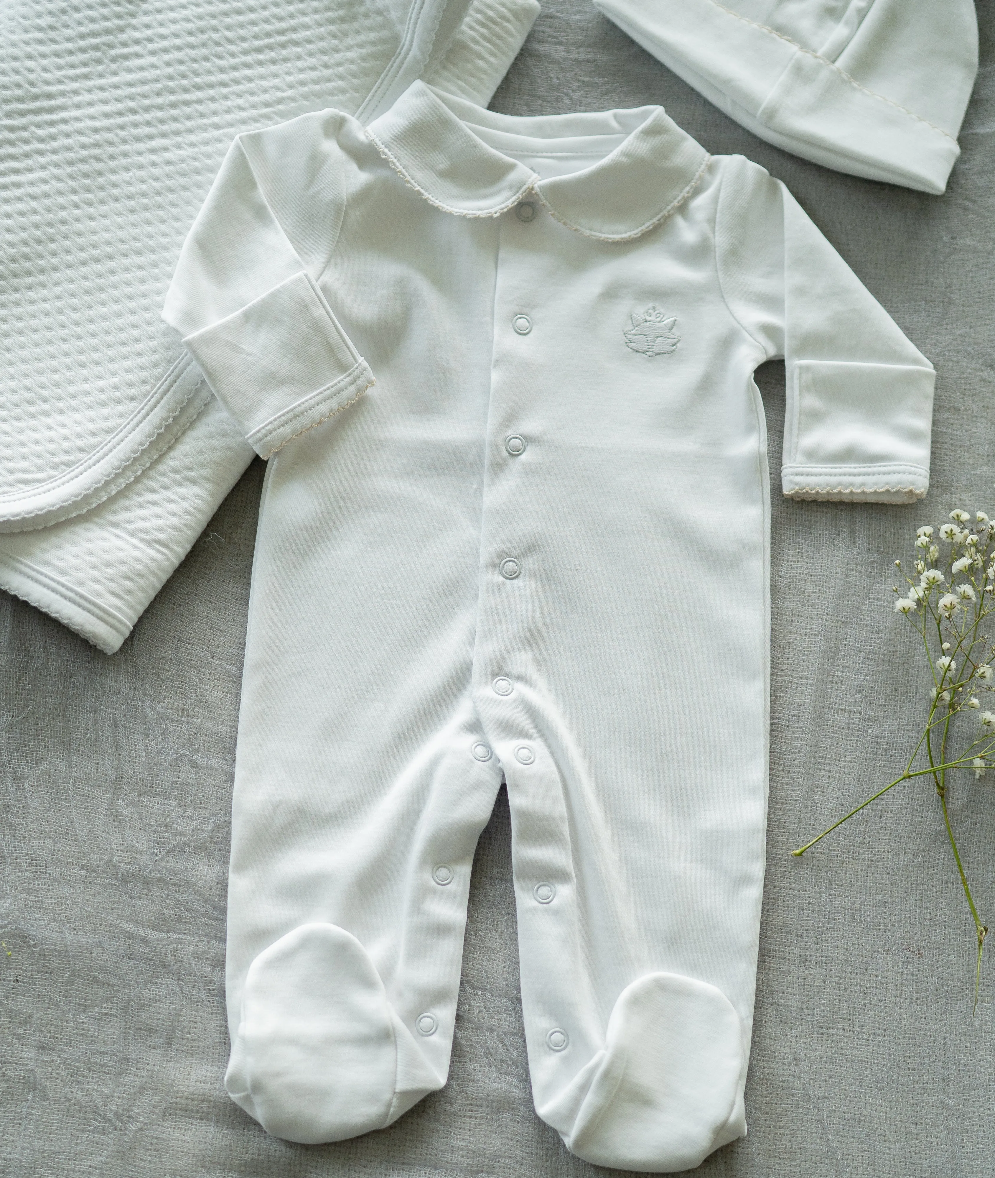 Pink Pima Cotton Romper with Hand-Embroidered Neckline | Elegant Baby Outfit