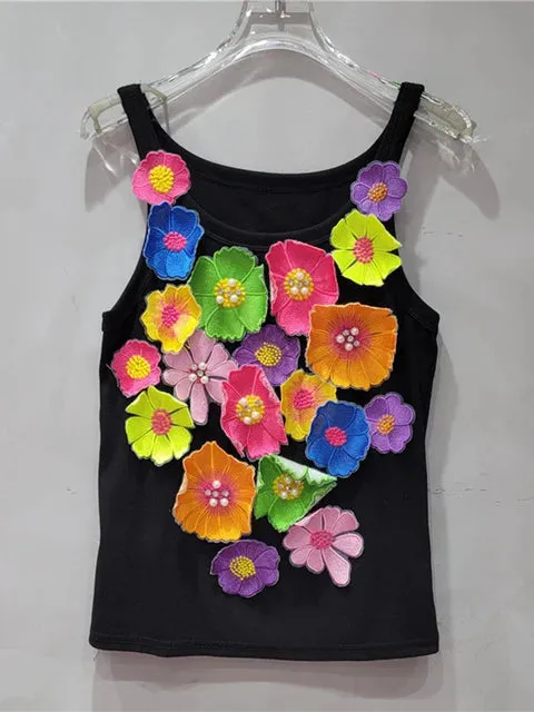 Pre Order:  Embroidered 3D Flowers Tank Top