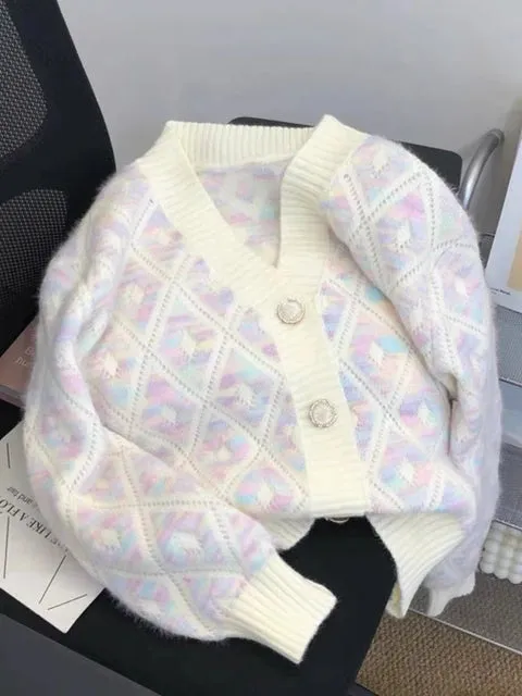 Pre Order:  Soft Hues Argyle Knit Cardigan
