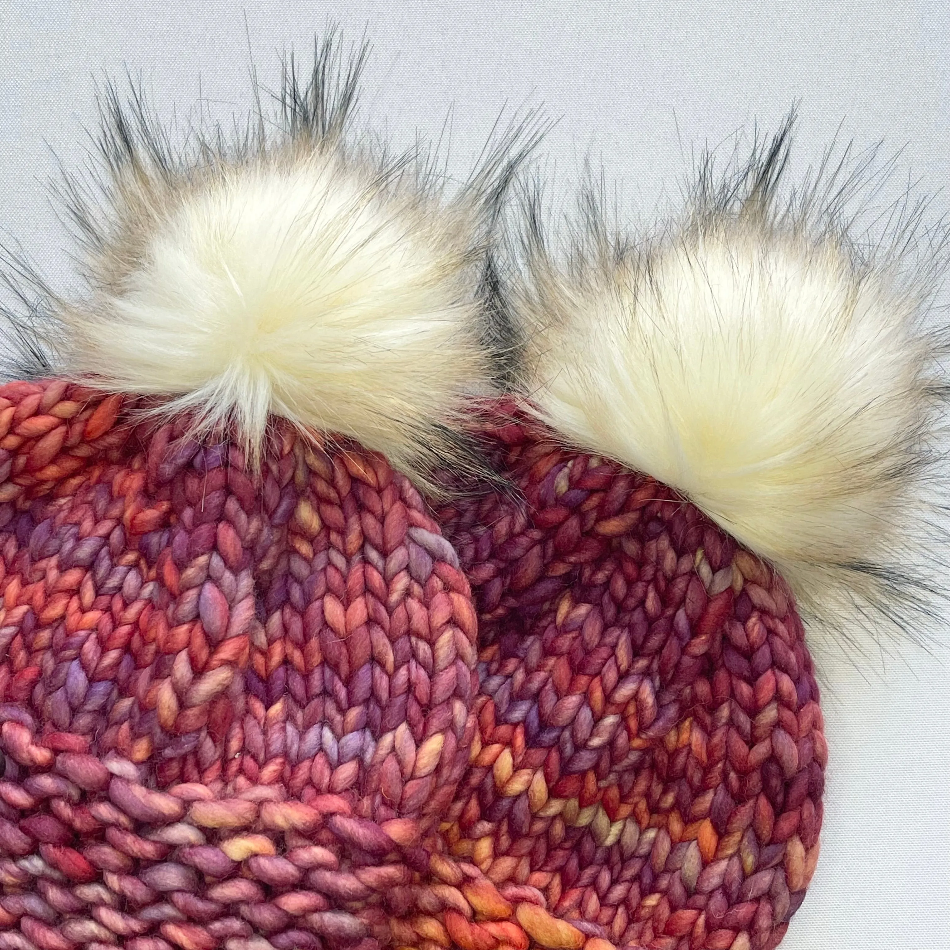Red Multi-color Luxury Merino Wool Knit Adult and Child Hat Set