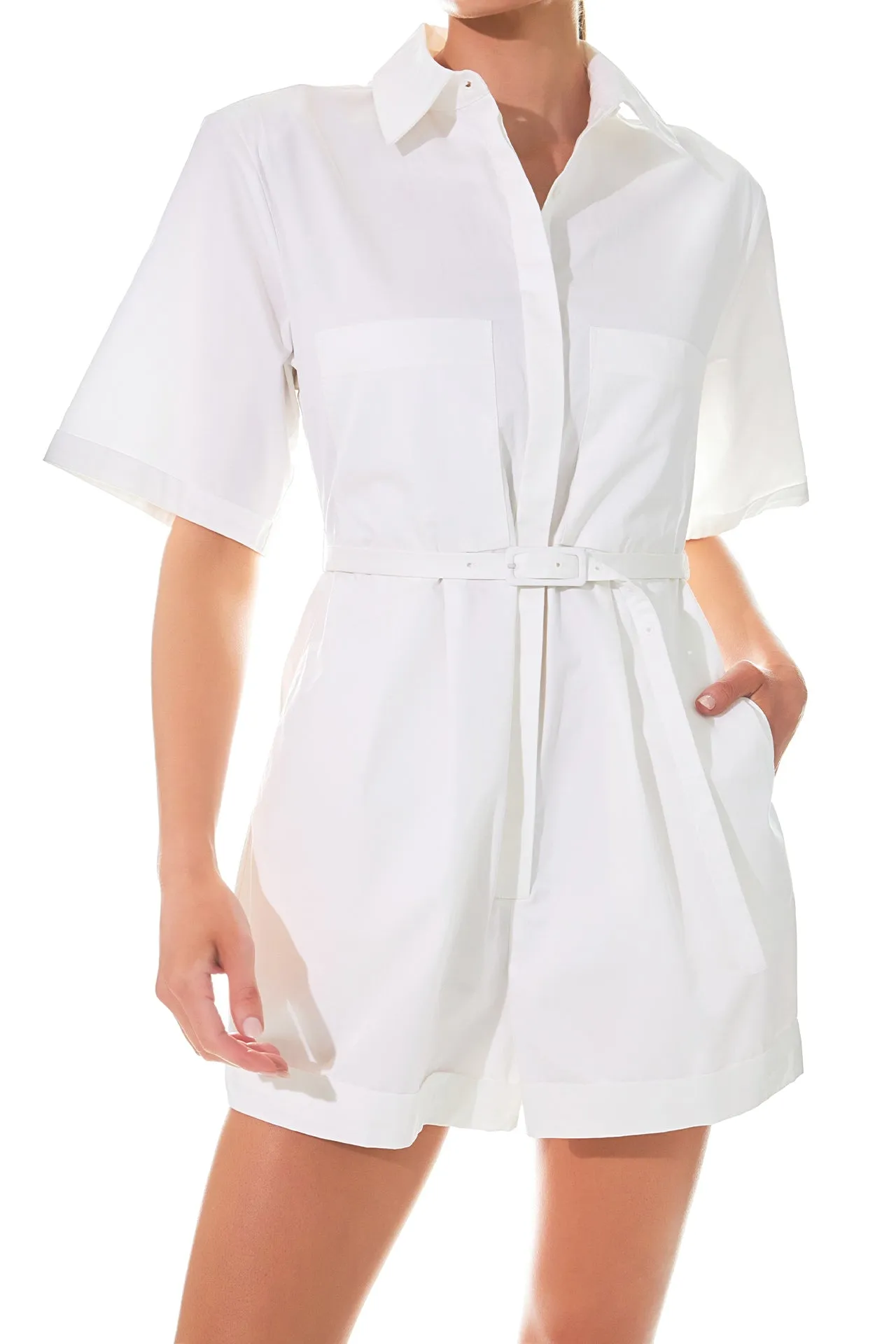 Shoulder Pad Shirt Romper