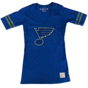 St. Louis Blues Retro Brand WOMEN Royal Blue Quarter Sleeve Cotton T-Shirt