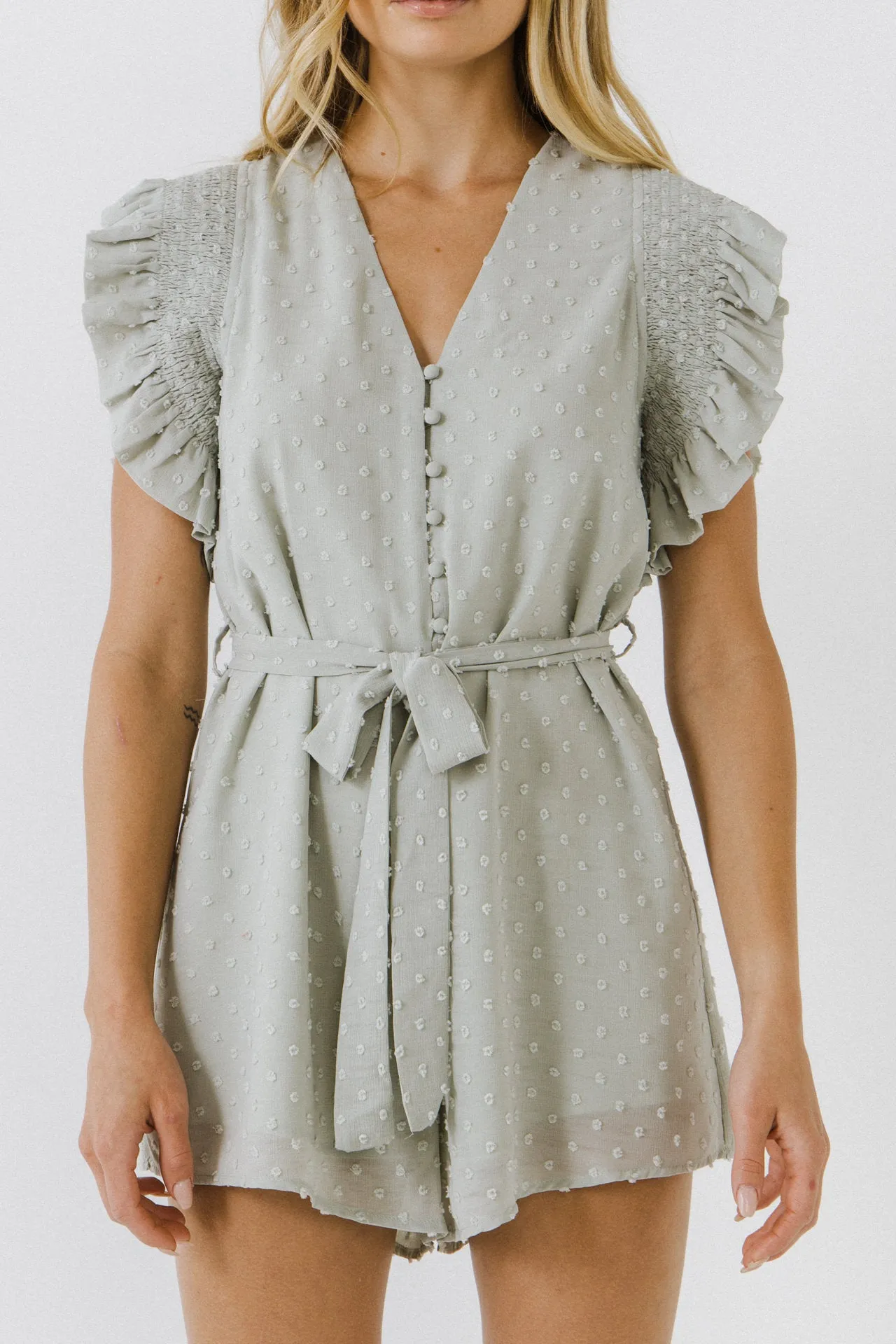 Swiss Dot Ruffle Detail Romper