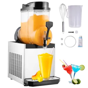 TECSPACE 15L 1 Tank 110V Commercial Slushy Machine 600W Stainless Steel Margarita Smoothie Frozen Drink Maker