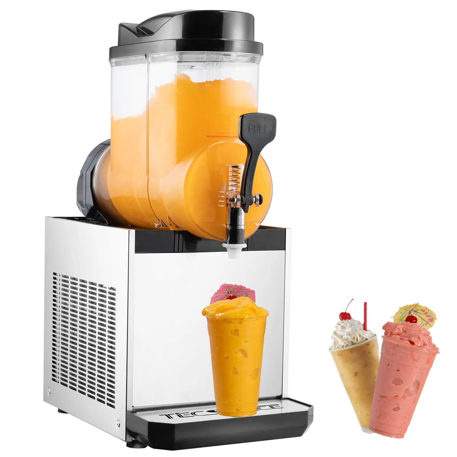 TECSPACE 15L 1 Tank 110V Commercial Slushy Machine 600W Stainless Steel Margarita Smoothie Frozen Drink Maker