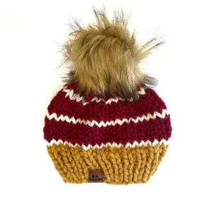Toddler Stripe Knit Pom Pom Hat | Mustard Yellow    Red