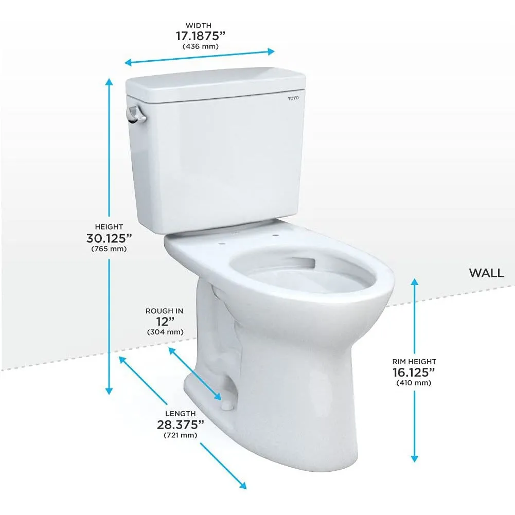 TOTO CST776CEFG.10#01 Drake Two-Piece Elongated Toilet with 1.28 GPF Tornado Flush, 10" Rough-in, Cotton White