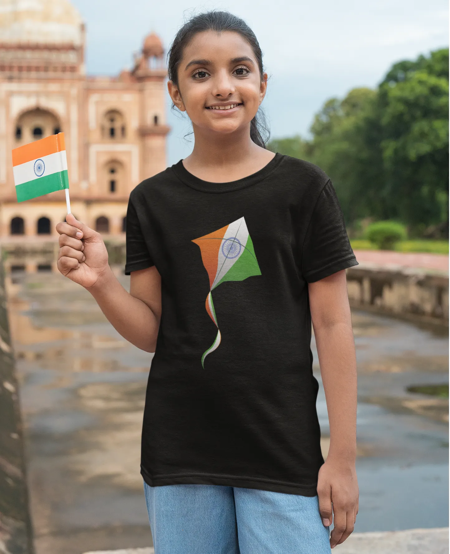 Tricolor India Motif T Shirt for Girls D44