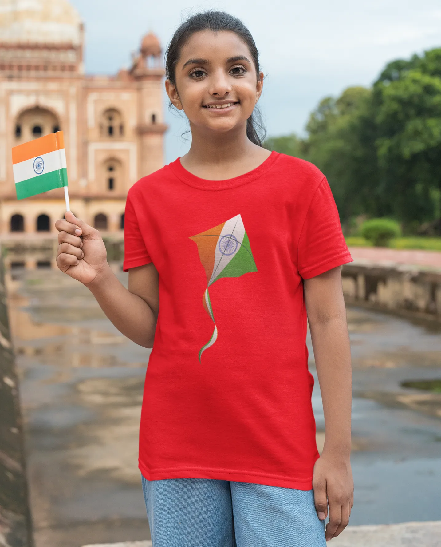 Tricolor India Motif T Shirt for Girls D44
