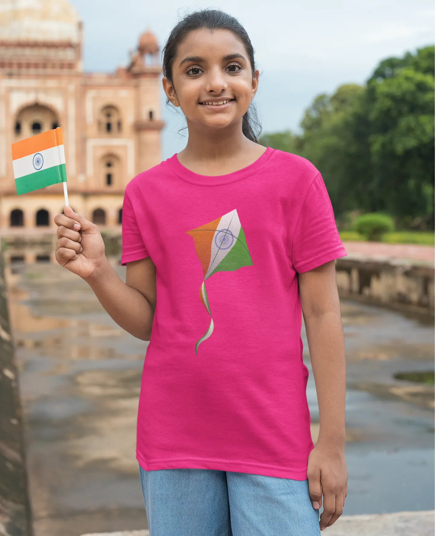 Tricolor India Motif T Shirt for Girls D44