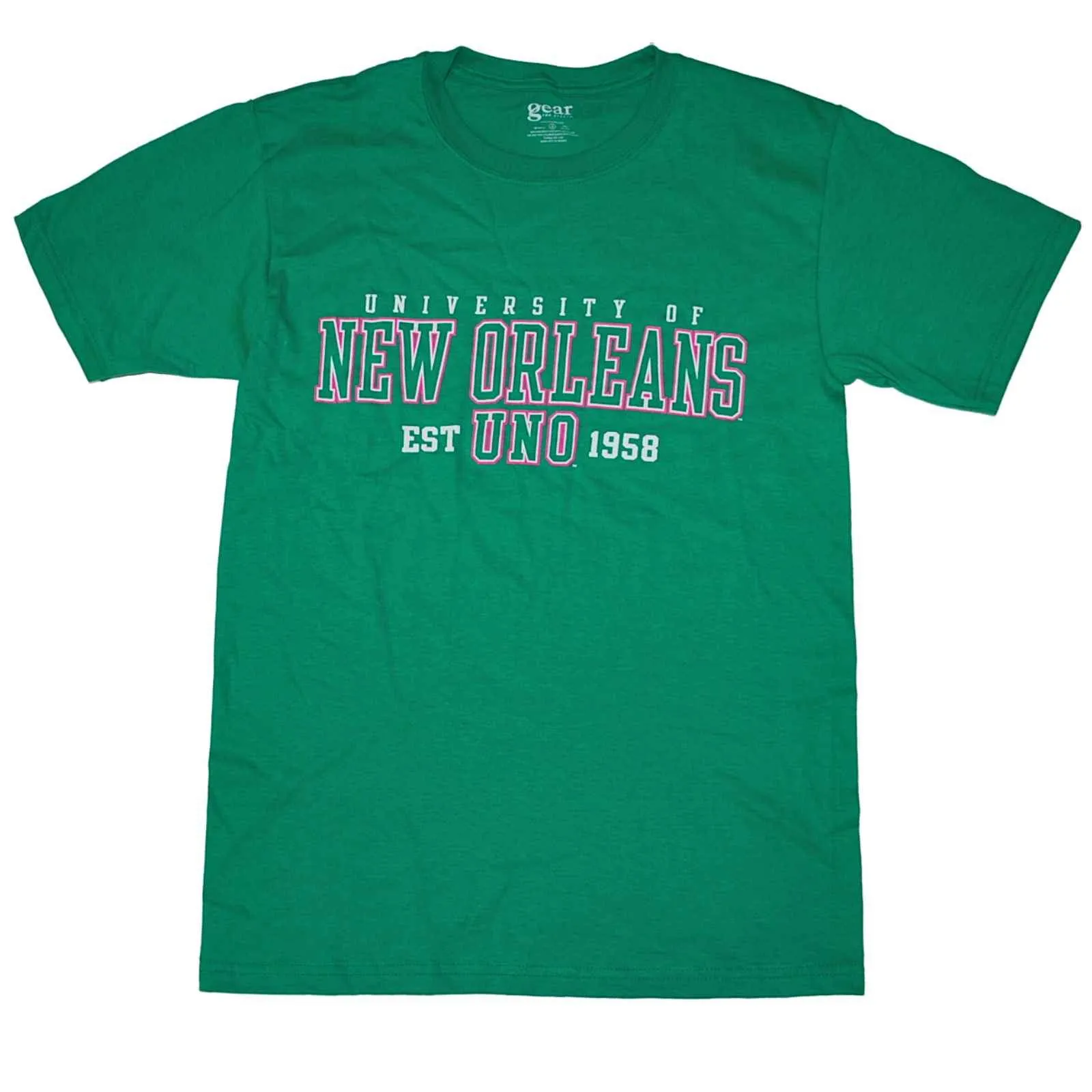 University of New Orleans UNO Gear for Sports Men's T-Shirt Green Pink (S)