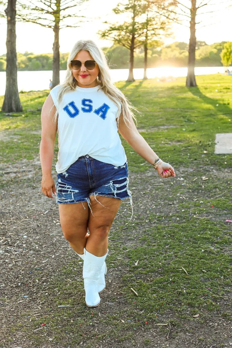 USA on Comfy Cutie White Tank