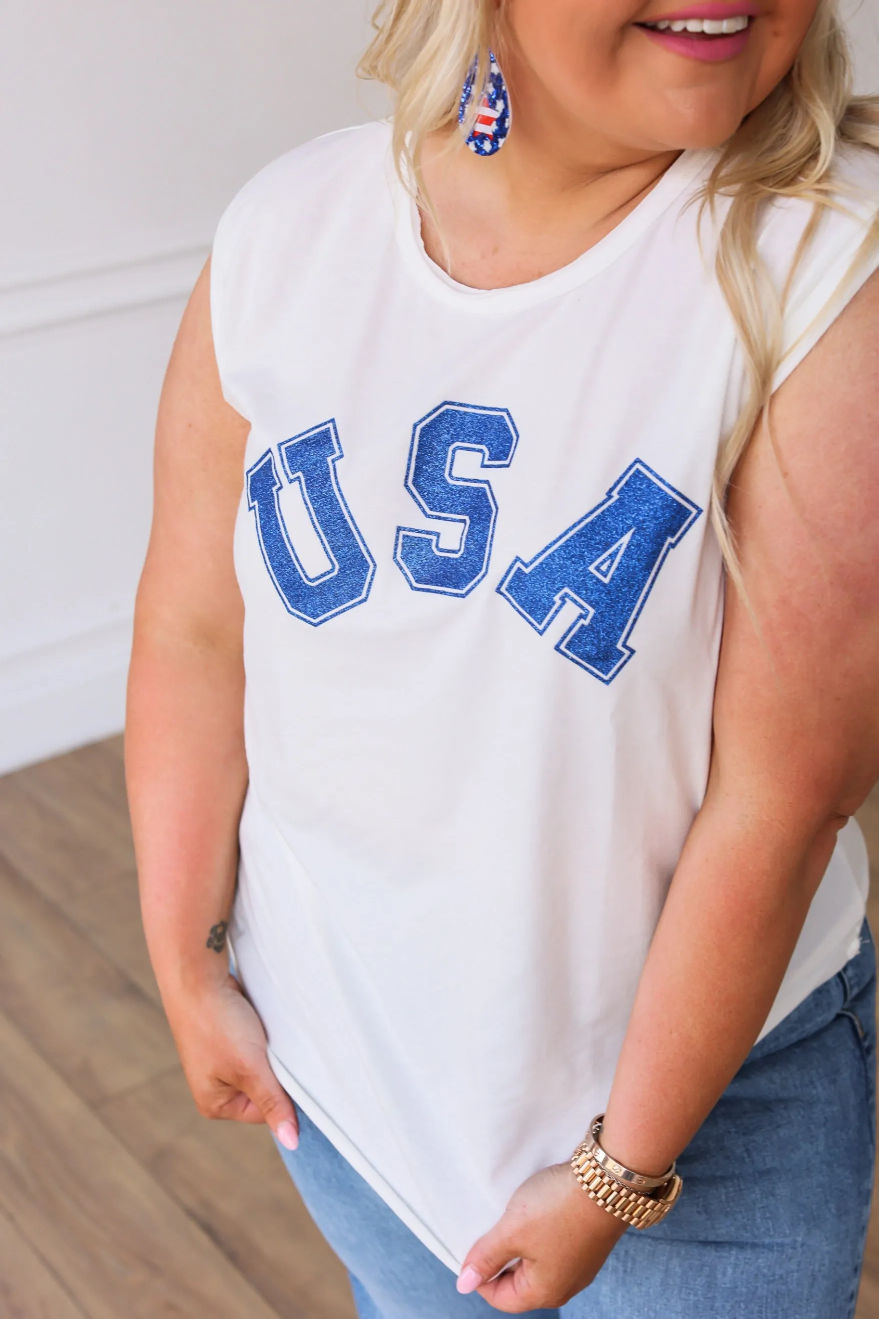 USA on Comfy Cutie White Tank
