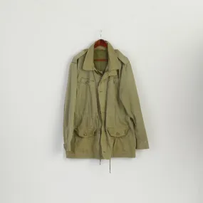 Vintage Men XL Jacket Khaki Shiny Cotton Retro Zip Up Outdoor Parka