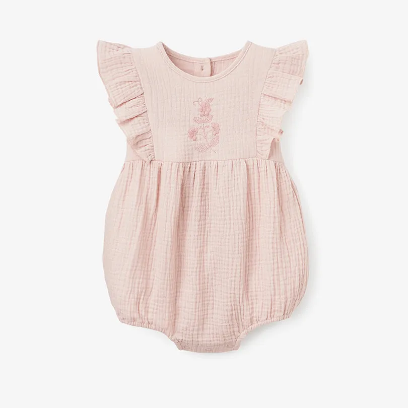 Warm Blush Organic Muslin Baby Bubble Romper