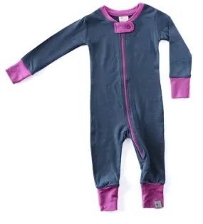 Wee Woollies Merino Wool Zip Romper - Deep Sea/Thistle