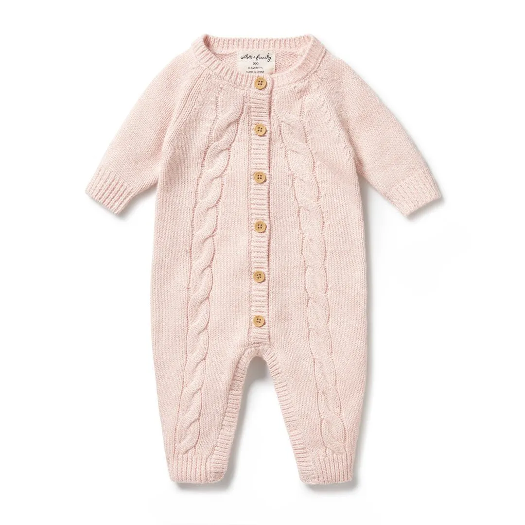 Wilson & Frenchy Pink Knitted Cable Growsuit