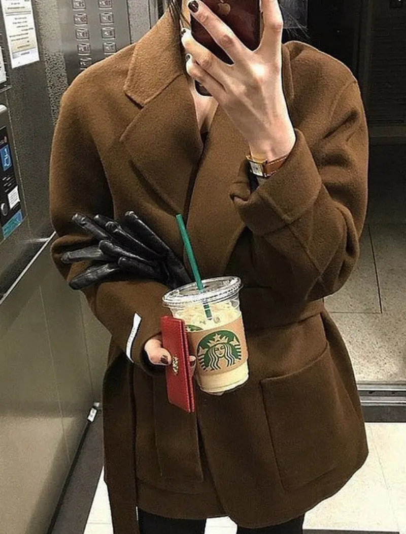 Winter Coat, Wool Coat, Wool Coat Women, Robe Coat Benita  in Coffee and Black