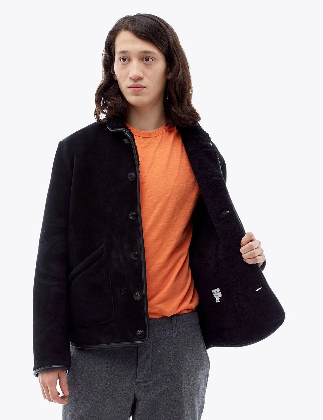 YMC Brainticket Sheepskin Coat (Suede) - Black