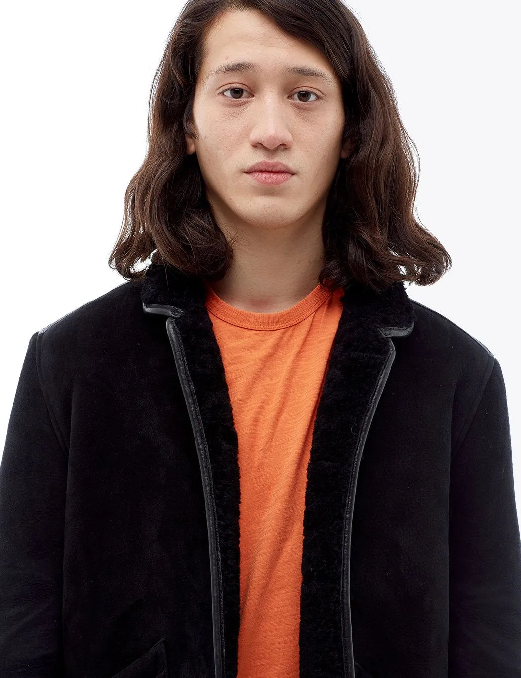 YMC Brainticket Sheepskin Coat (Suede) - Black