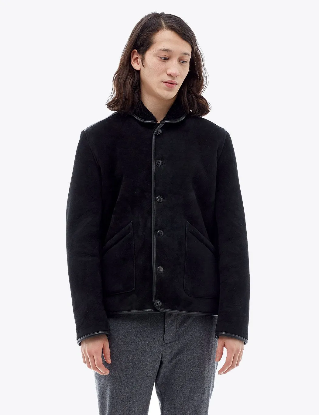 YMC Brainticket Sheepskin Coat (Suede) - Black