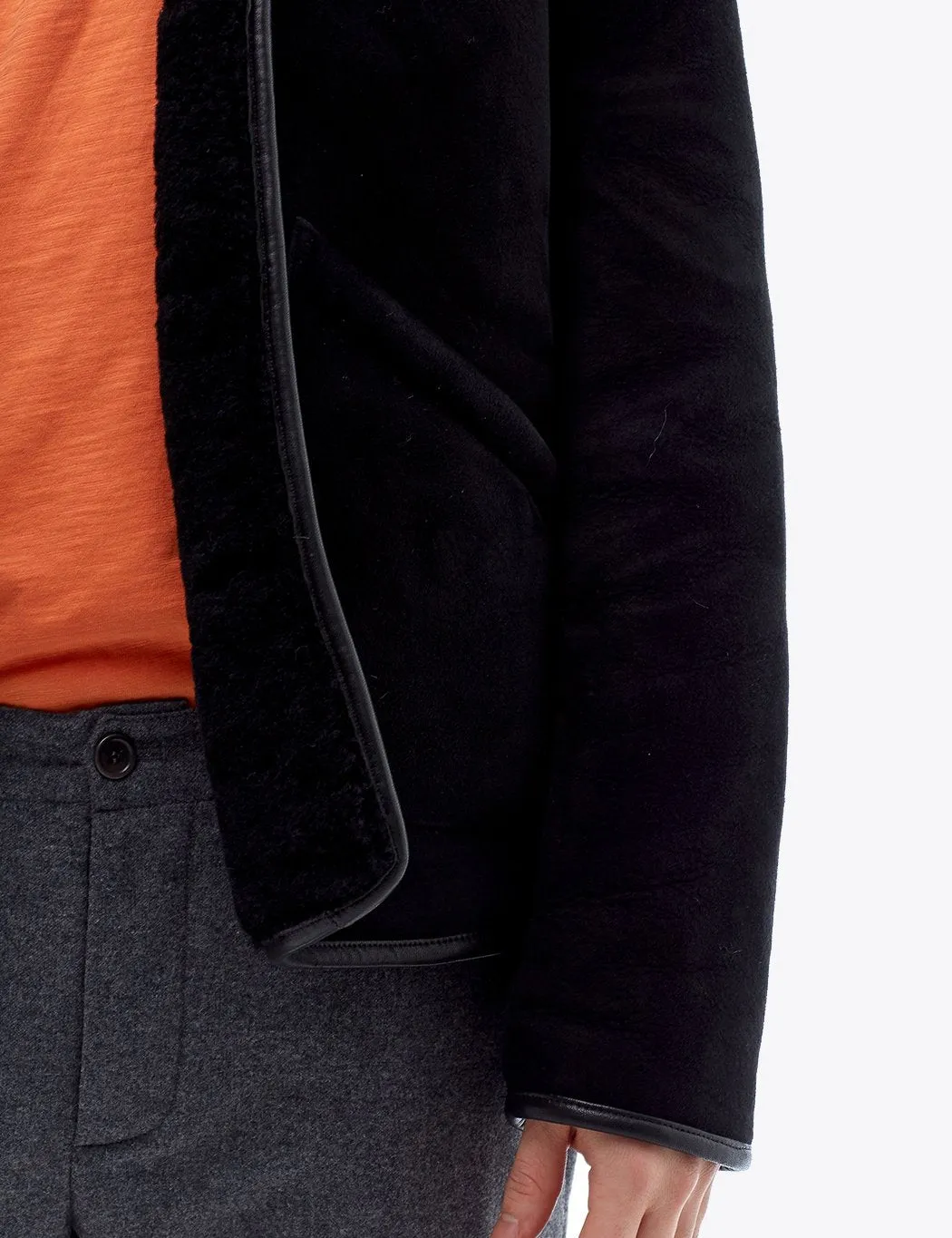 YMC Brainticket Sheepskin Coat (Suede) - Black