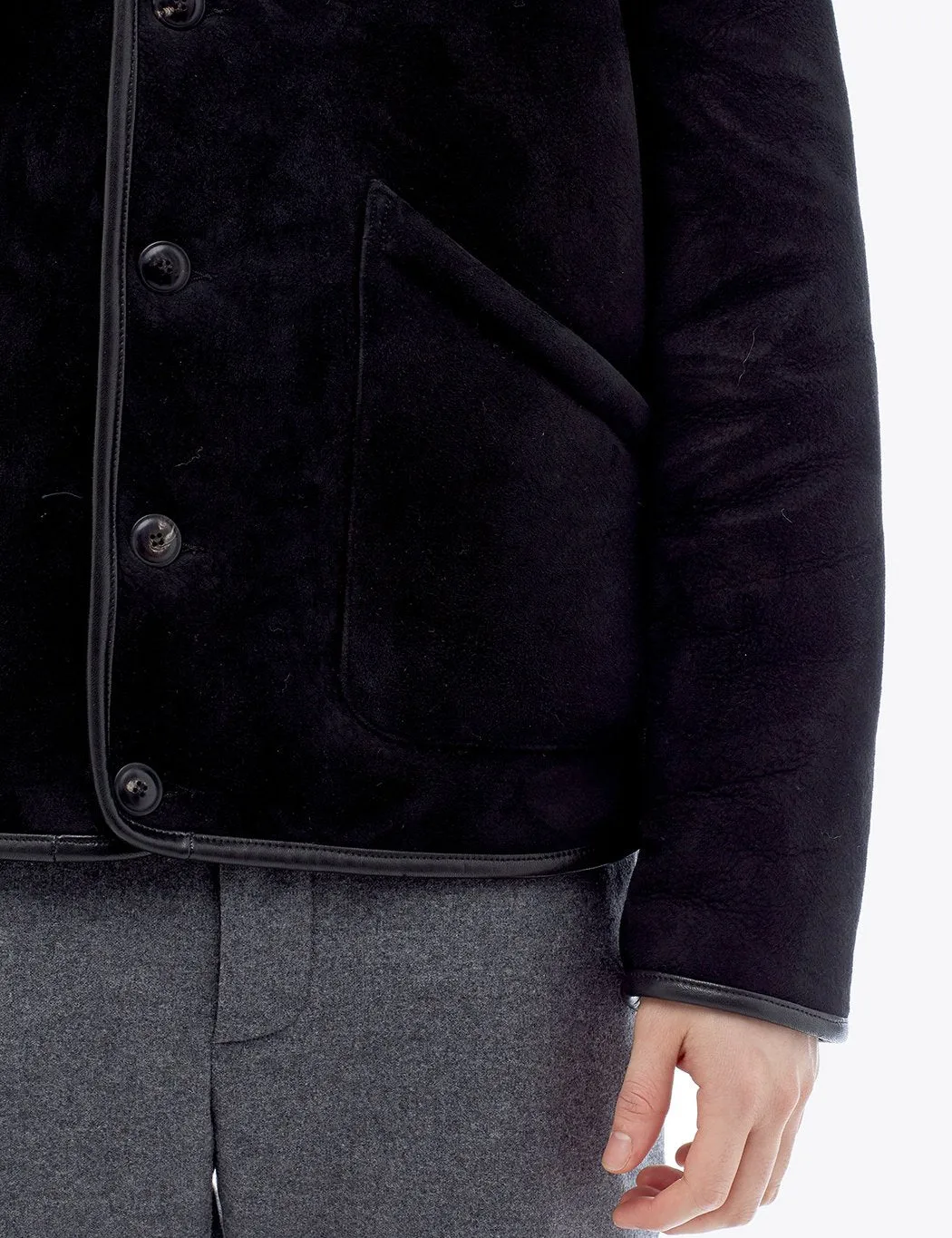 YMC Brainticket Sheepskin Coat (Suede) - Black